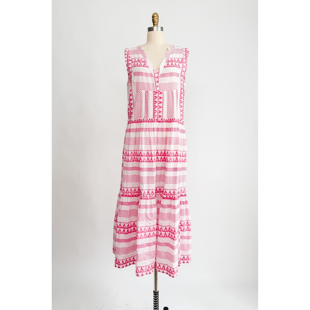 Bindu Anthropologie pink white patterned maxi dress size M‎